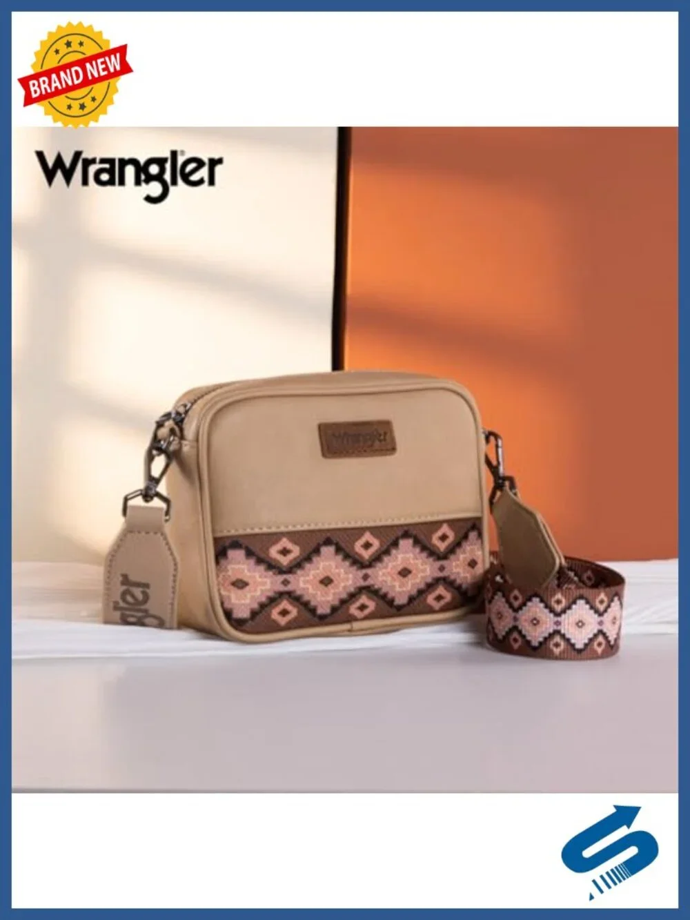 Small Crossbody Bag with Guitar Strap Aztec Pattern Vegan Leather